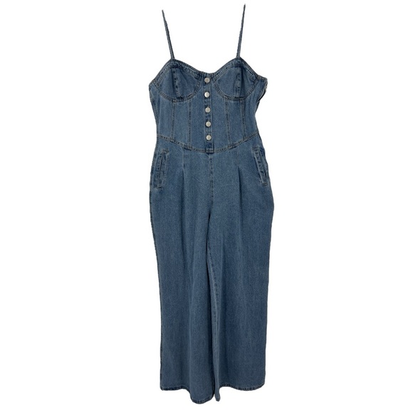 NWT’S Forever 21 Denim Cami Flare Medium Wash Jumpsuit SZ L - Picture 5 of 16